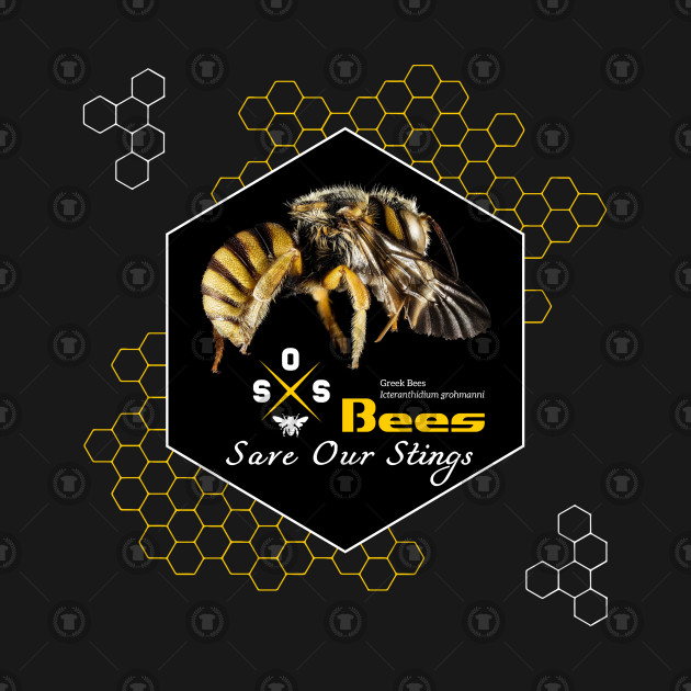 Save Our Stings, Bees, SOS, Save Our Species, Nature Conservation, Yellow, White, Black, Graphic Design, Hipster Logo, Hive, Hexagon