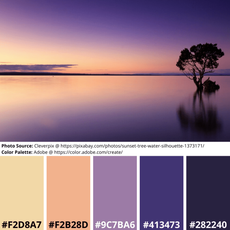 Purple, Sunset, Tree, Mood Board, Colour Palette, Orange, Beige