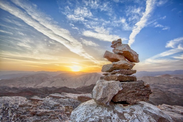 Mountain, Sunset, Balancing, Rocks, sky, clouds, stones
