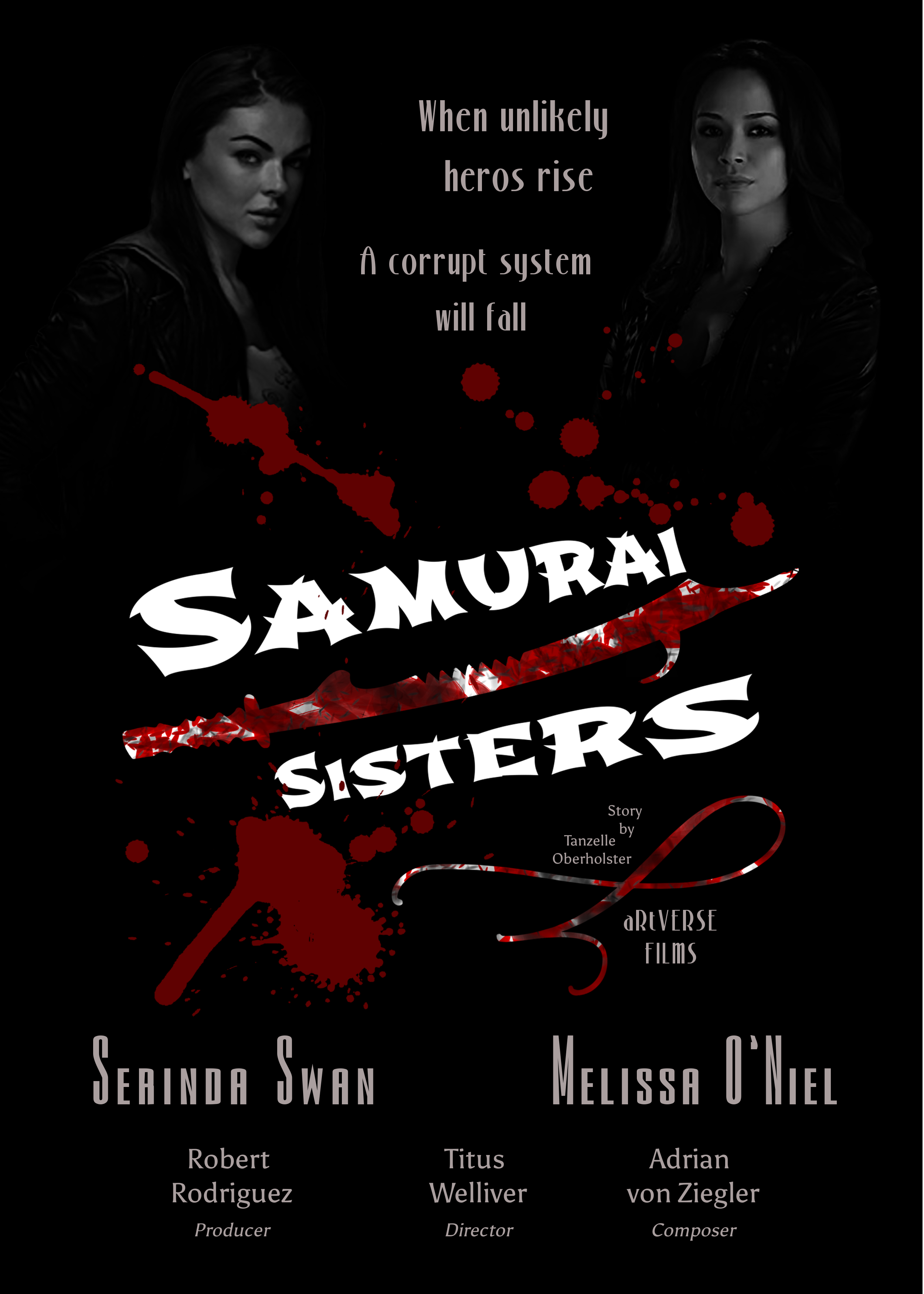 sword, blood, movie, womens rights, red, splatter, womens day, sisters, bushido, women power, japanese, action, fighter, ronin, samurai warrior, design challenge, graphic design, movie poster, Lindsay March, Tanzelle Oberholster, artverse, mind frame shift